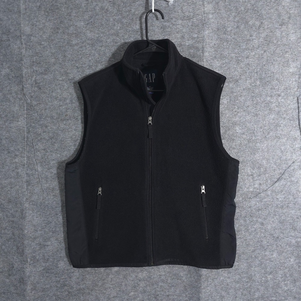 Gap X Soft Fleece Full Zip Vest Sleeveless Jacket Mens Size M Mock Neck Black - Picture 1 of 15